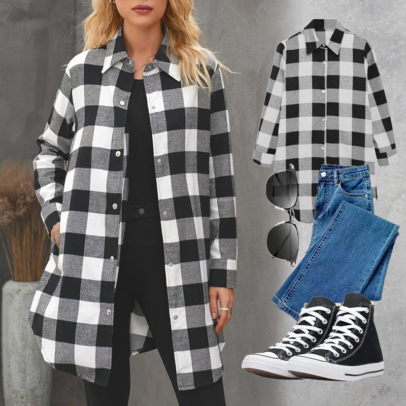 Women’s Plaid Longline Shirt Jacket