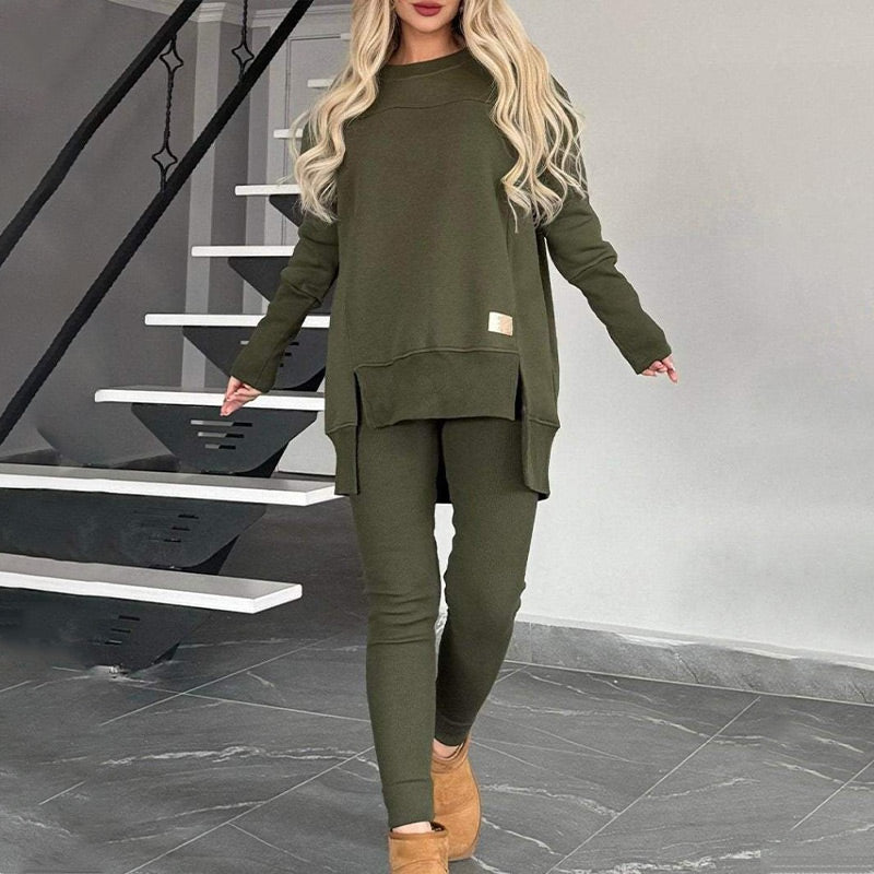 🎅Xmas Sales 53% OFF🎄Slit High Low Hem Sweatshirt ＆ Bodycon Pants Set