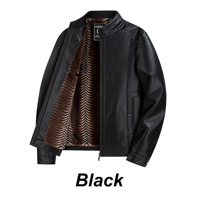 Men’s Fashionable Stand-collar Thickened Warm Leather Jacket