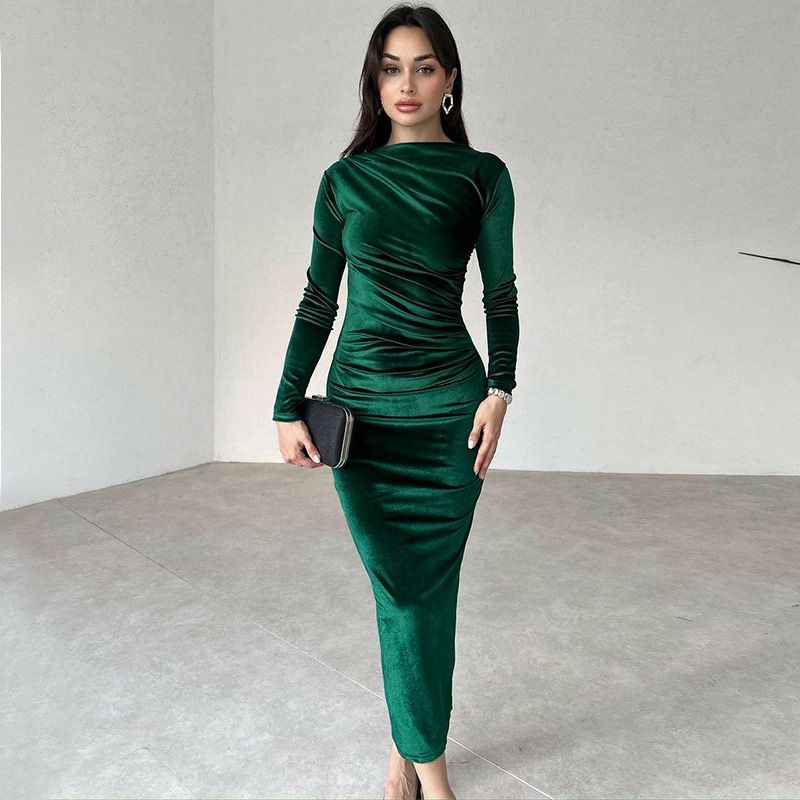 🎅Xmas Sales - 50% OFF🎄Women's Fashion Solid Color Long Sleeve Slim Fit Dress