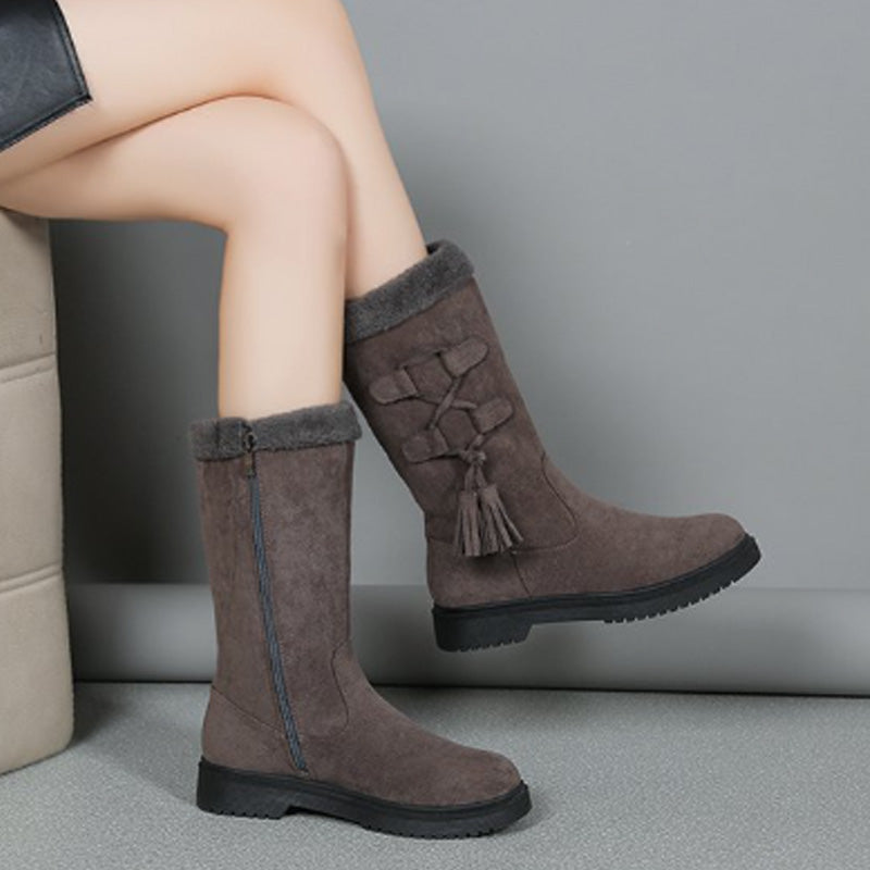 Women's Warm Mid-Calf Boots with Side Zipper