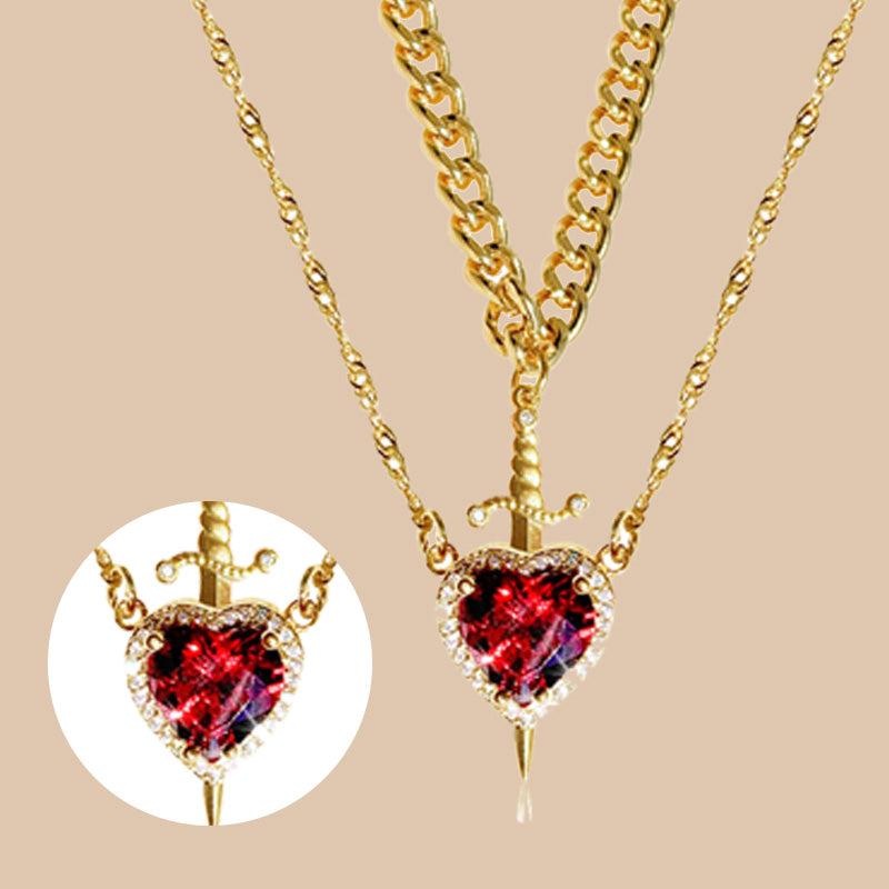 Vintage Matching Heart and Sword Necklace Set