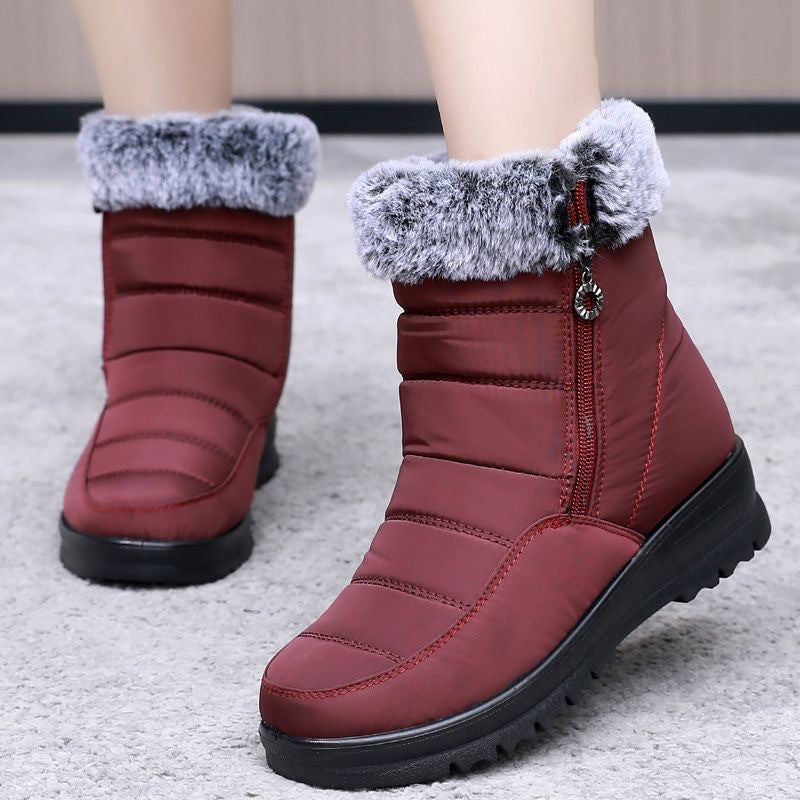 Women's Waterproof Faux Fur Zipper Snow Boots