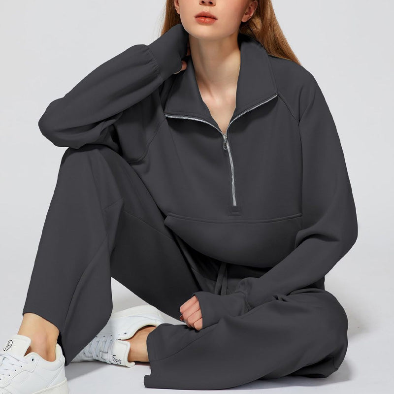 🔥Big Sale 50% OFF🔥Women’s High-Neck Zip-Up Pullover and Wide-Leg Pants Set