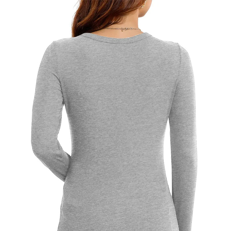 Women’s Solid Round-Neck Long-Sleeve Slim Fit Tops