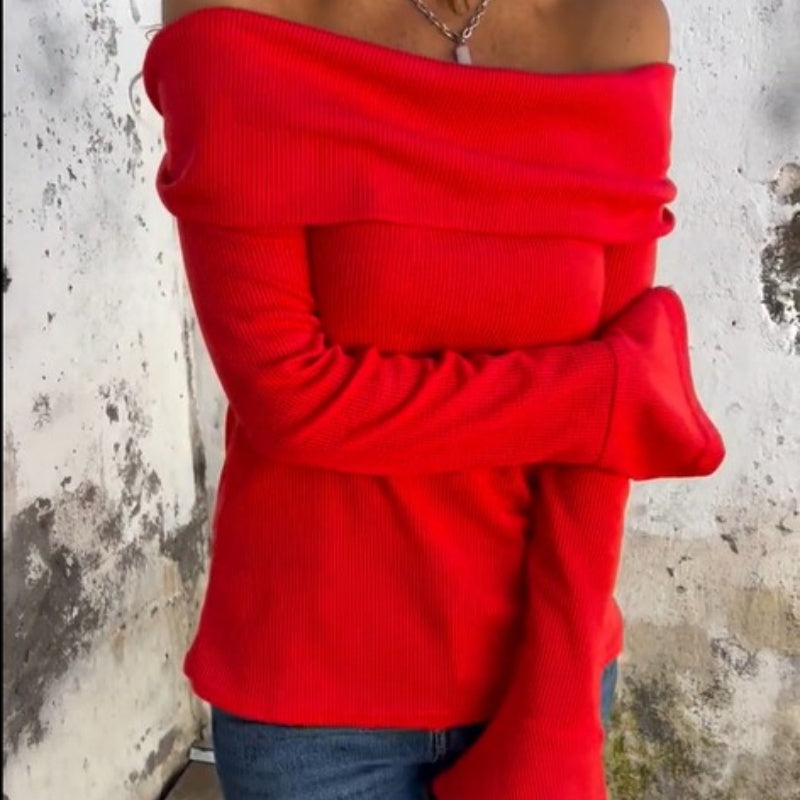 🔥2025 HOT SALE🔥 Off-the-Shoulder Long Sleeve Sweater