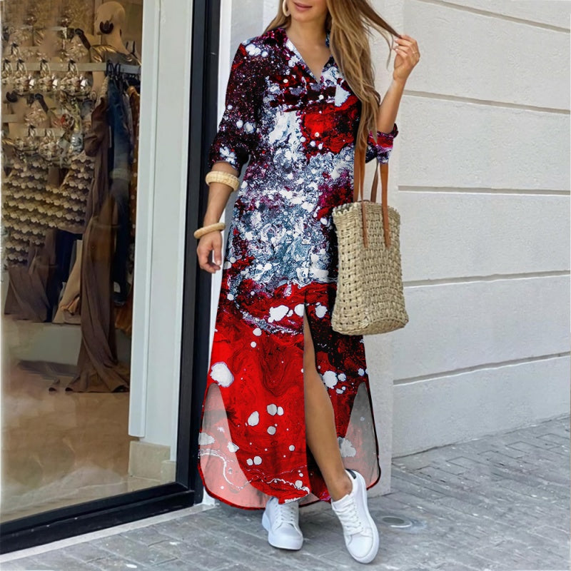 🎉Happy New Year! 50% OFF 🛍️Women's Colorful Abstract Print Maxi Dress with Side Slits