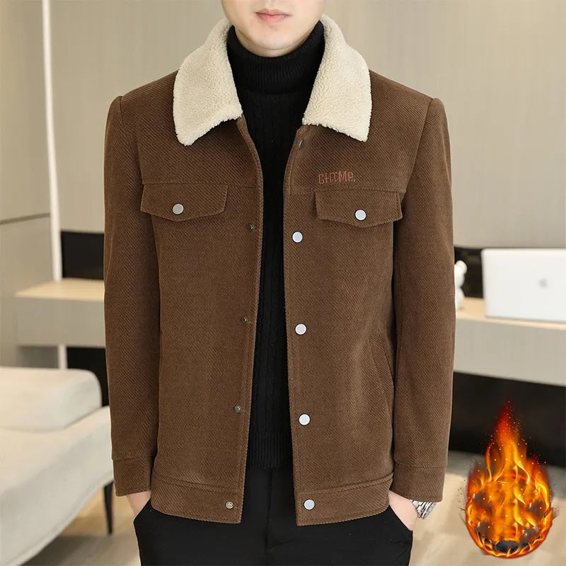 Men's Fashion Lapel Solid Color Button Thickened Jacket