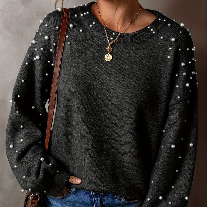 🔥2025 NEW SALES - 50% OFF🔥Women's Faux Pearls Round Neck Pullover Sweater