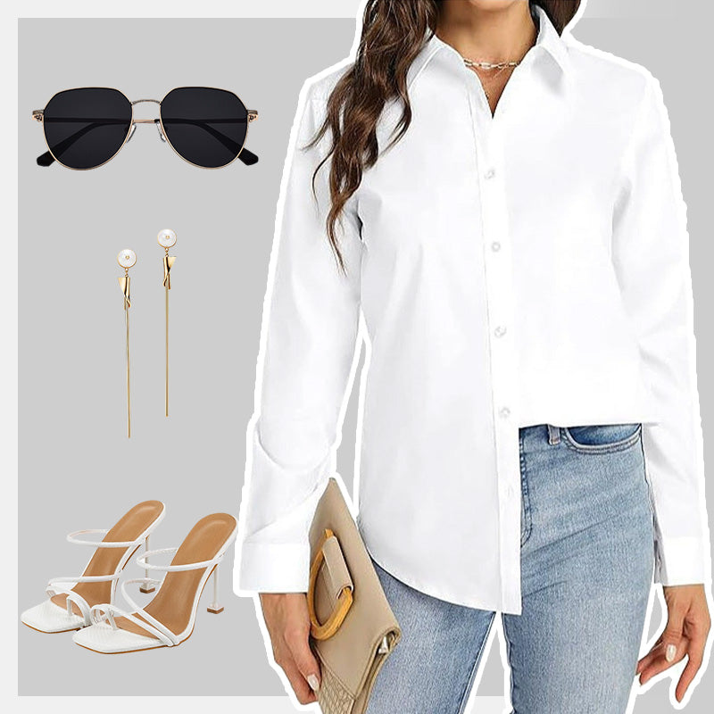 Loose Mid-Length Lapel Casual Long-Sleeved Shirt