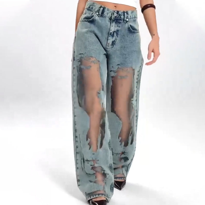 💥Women's Vintage Mesh Patchwork Printed Jeans👖