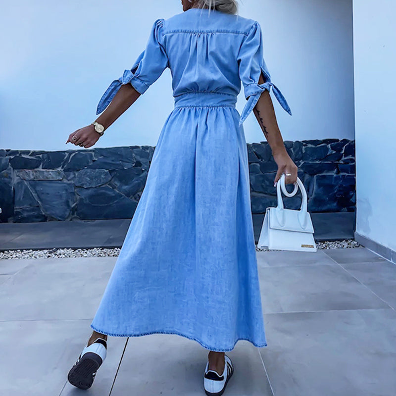 🌸Spring Specials💐 Women's V-Neck Button Down Denim Dress