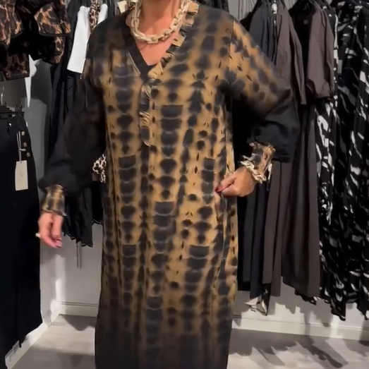 Women’s Loose V-Neck Leopard Print Long Dress