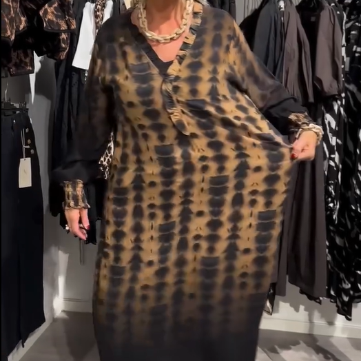 Women’s Loose V-Neck Leopard Print Long Dress