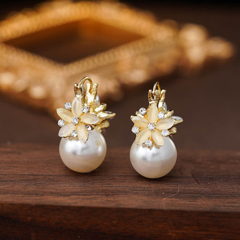 Delicate Flower Pearl Earrings