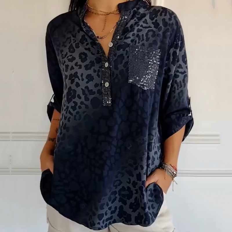 Women's Casual Stand Collar Printed Blouse