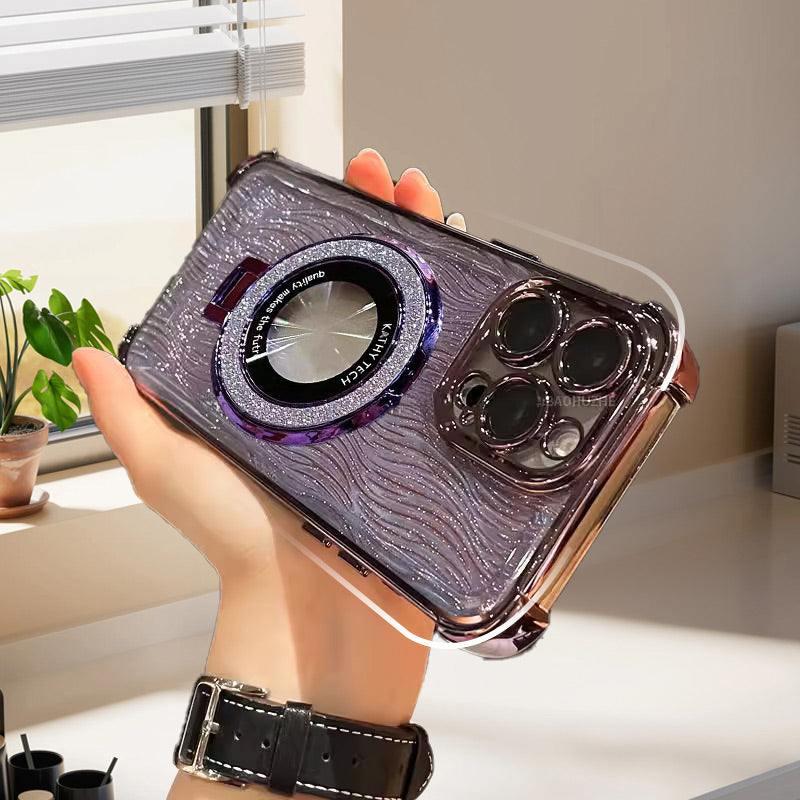 Shiny Wave Texture Case with Magnetic Ring for iPhone Series