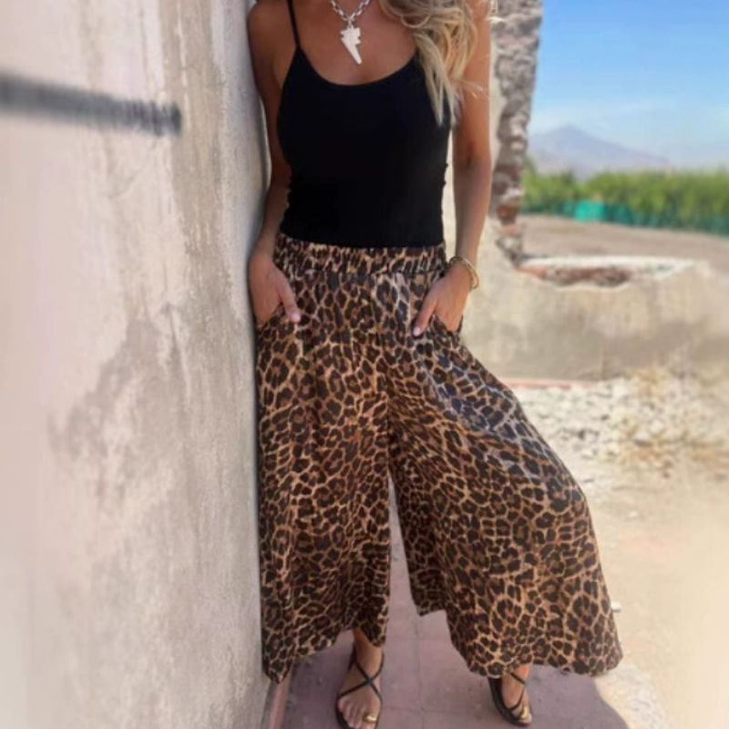 Women's Leopard Print Loose Casual Wide Leg Pants