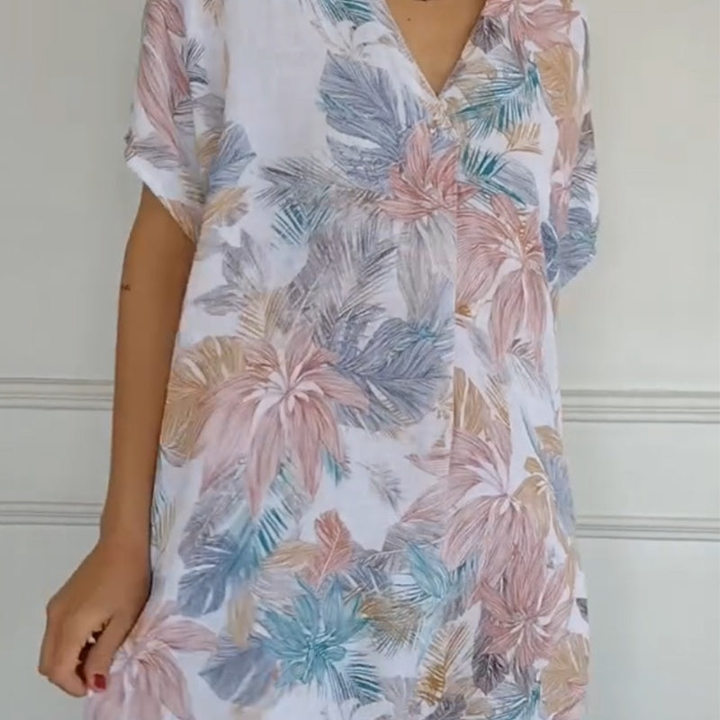 Women’s V-Neck Short Sleeves Floral Print Dress