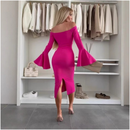 Off-Shoulder Bell Sleeve Midi Dress
