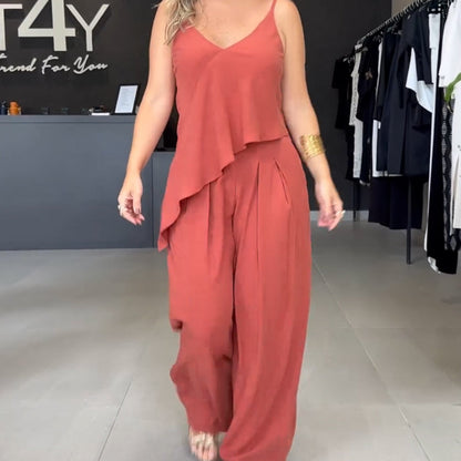 Asymmetrical Hem Cami Top and Pants Set