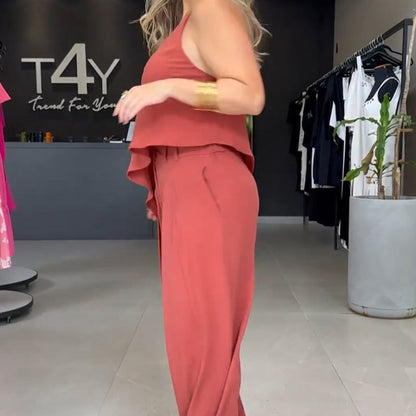 Asymmetrical Hem Cami Top and Pants Set