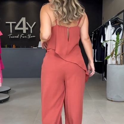 Asymmetrical Hem Cami Top and Pants Set