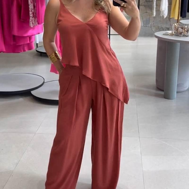 Asymmetrical Hem Cami Top and Pants Set