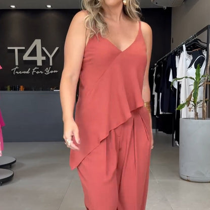 Asymmetrical Hem Cami Top and Pants Set