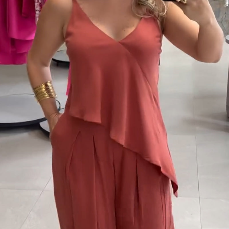 Asymmetrical Hem Cami Top and Pants Set