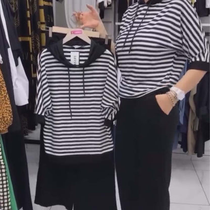 💥HOT SALE 2025💥Women's Striped Top & Solid Pants Set